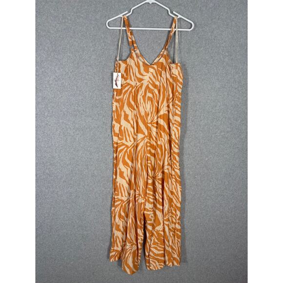 Jessica Simpson Jumpsuit Small Orange Cream Animal Zebra Wide Leg Crop Resort* - Picture 6 of 9